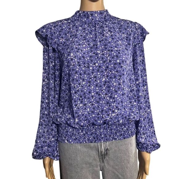 LOFT Women's M Purple Floral Balloon Sleeve Blouse Casual Spring - Picture 1 of 5